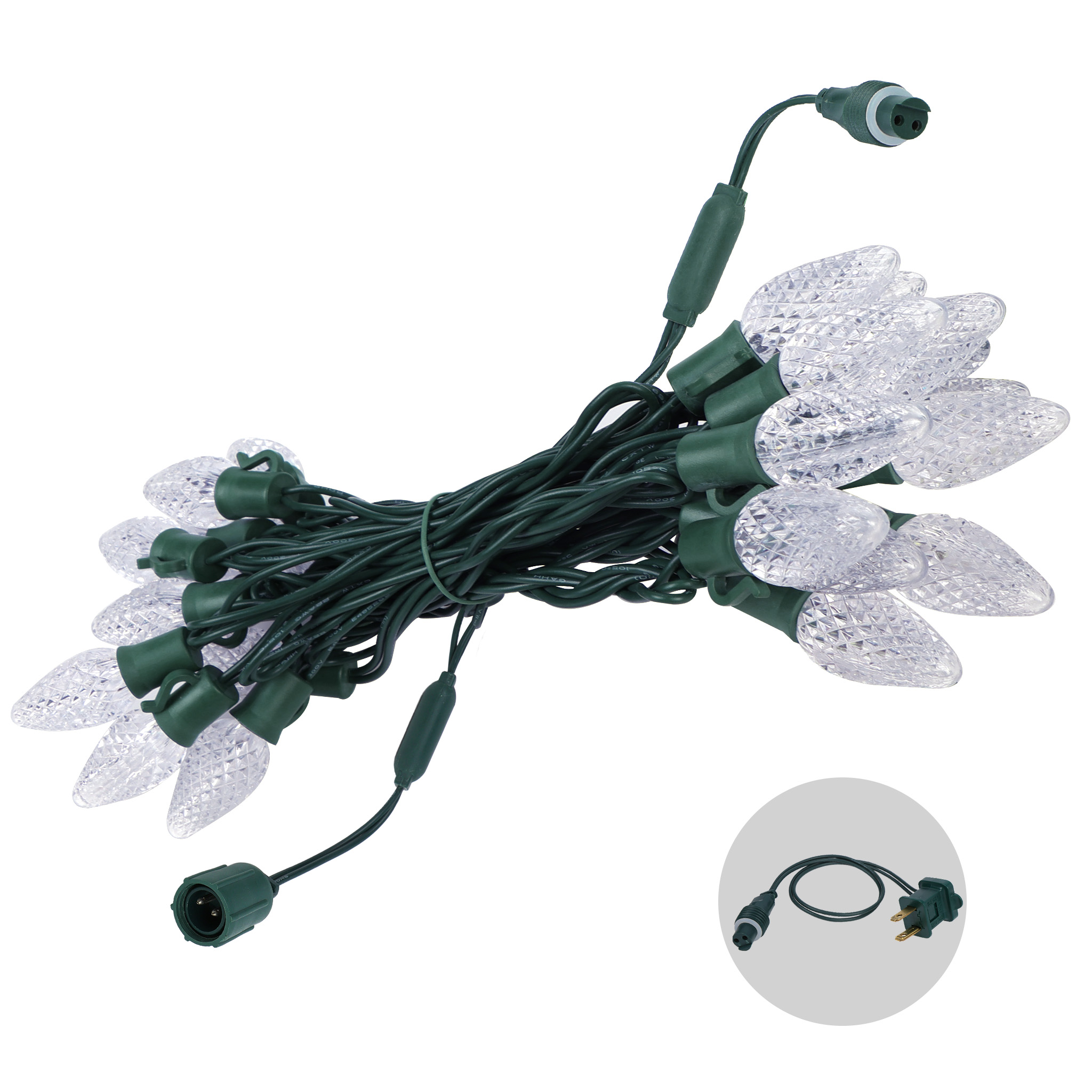 C7 Warm White Lights Green Wire