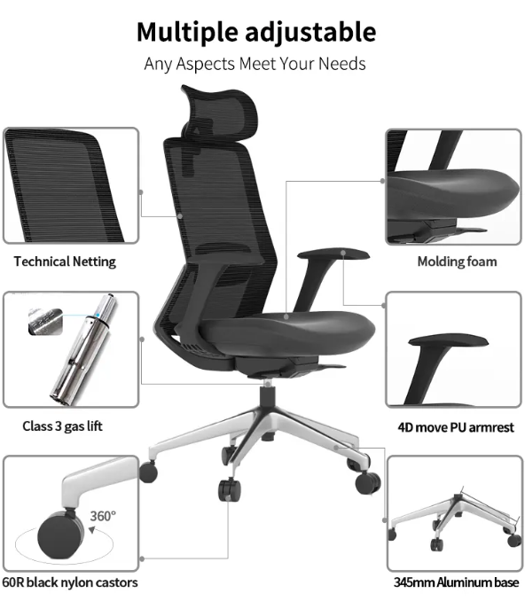 Commercial Ergonomic Office Chair with Headrest