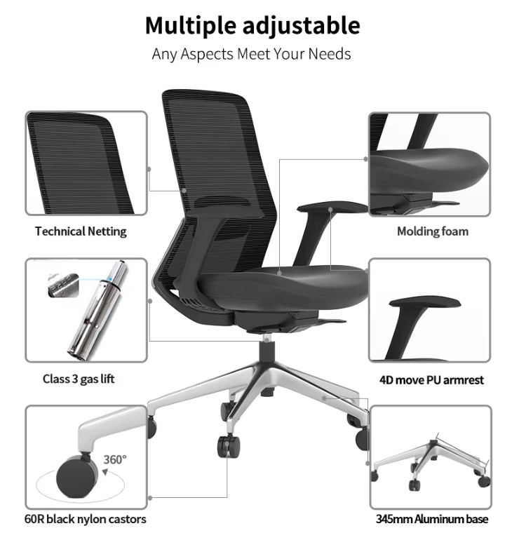 Middle Back Black Mesh Ergonomic Office Chair