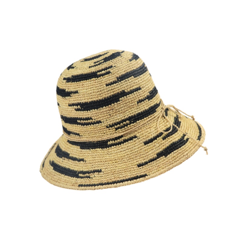 Raffia sun hat with leopard print for summer outdoor
