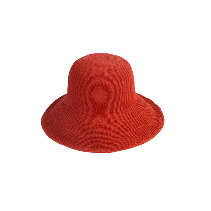 Wide brim foldable red straw bucket hat for summer beach