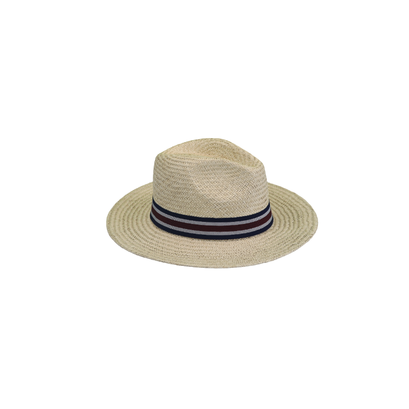 Panama straw hat with striped band unisex summer wide brim sun hat