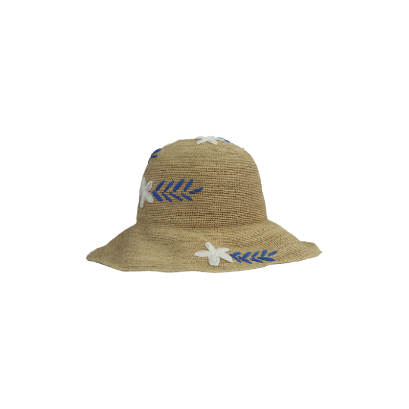 Embroidered raffia straw hat womens handwoven summer sun hat