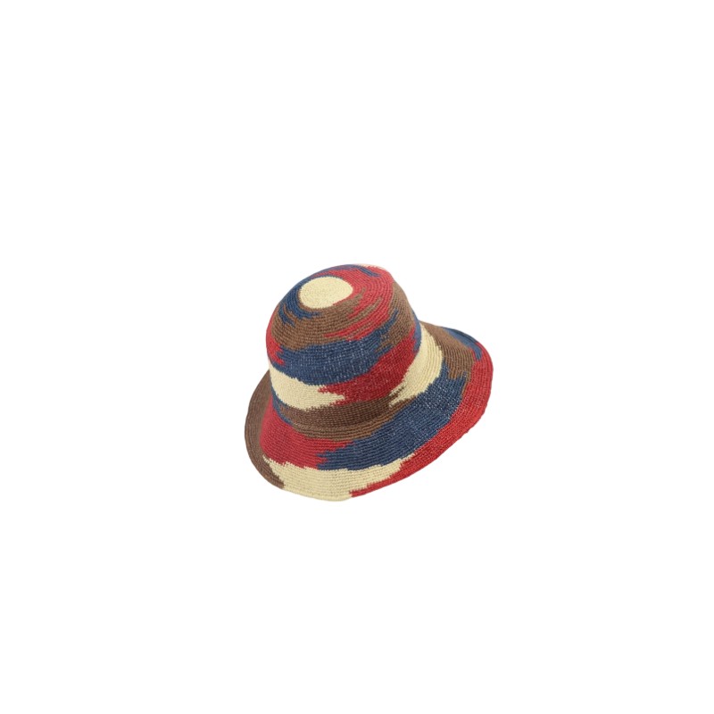 Vintage color-block straw bucket hat fashion sun hat for women