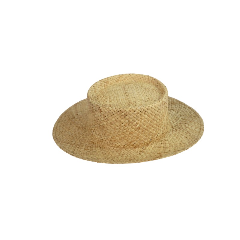 Raffia straw Panama fedora flat top handwoven hat