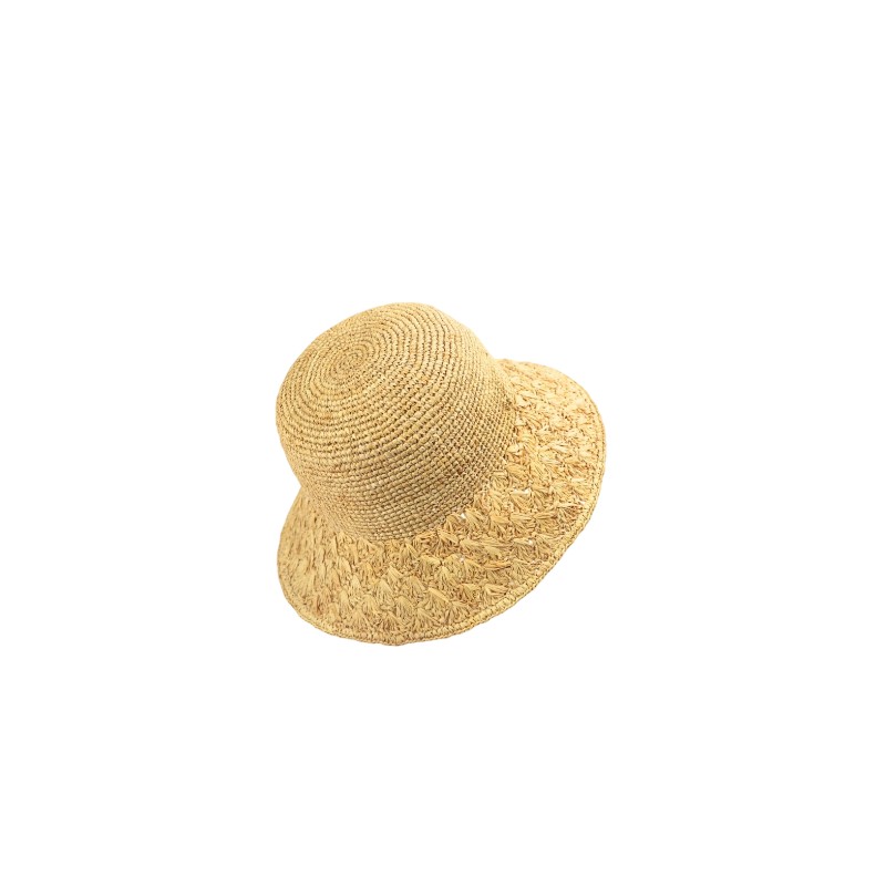 Stylish summer straw sun hat beach bucket hat with floral trim