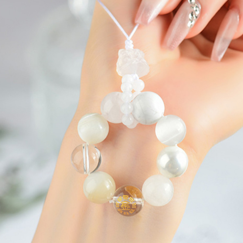 Metal Element Natural Crystal Charm White Version Cell Phone & Keychain Clarity, Purification & Energy Harmony