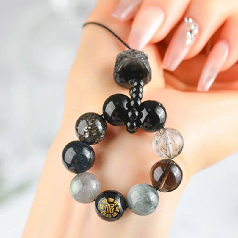 Five Elements Balancing Amulet Natural Crystal Charm Dual-Use for Phone & Keys Gather Positive Energy