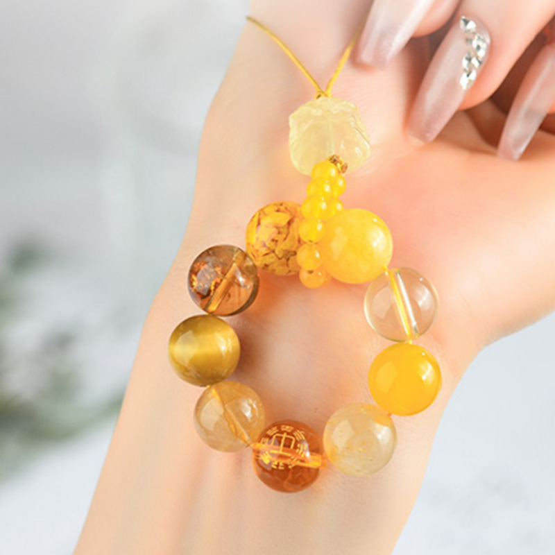 Natural Crystal Cell Phone Keychain Five Elements Multi-Gem Enhanced Balance Aura & Attract Luck