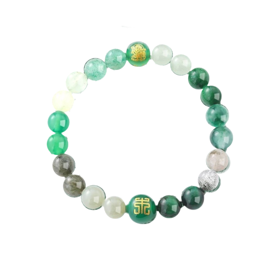 Green Phantom & Moss Agate Bracelet Wood Element Feng Shui Jewelry Nourish Aura & Promote Harmony