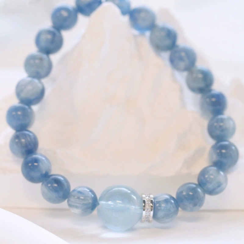 Water Element Dual Gemstone Bracelet Kyanite + Aquamarine Enhance Intuition & Calm Mind