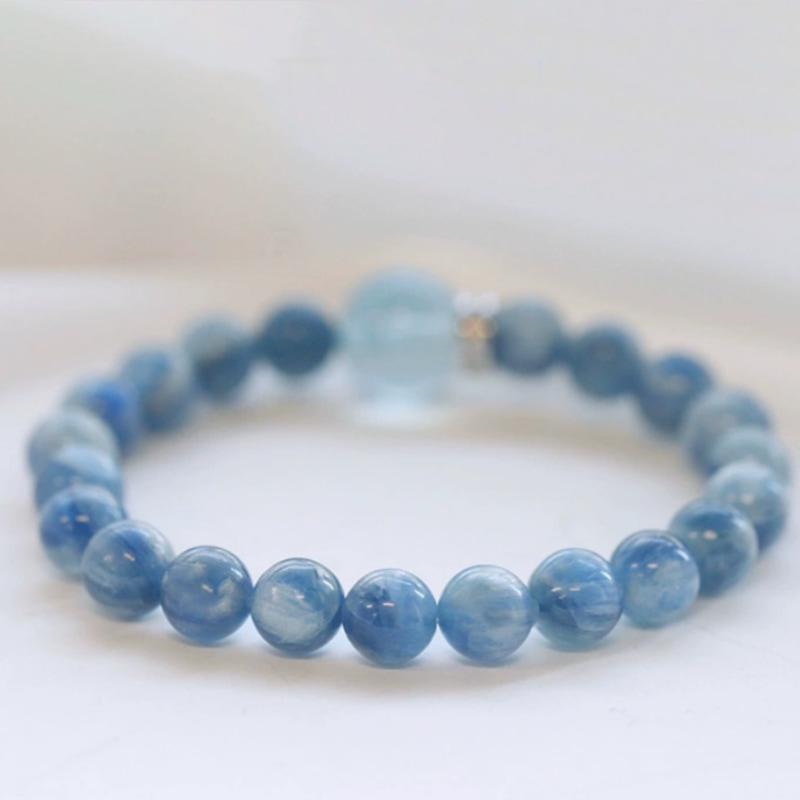 Natural Kyanite & Aquamarine Crystal Bracelet Dual Gemstone Healing Jewelry Harmonious Communication Energy