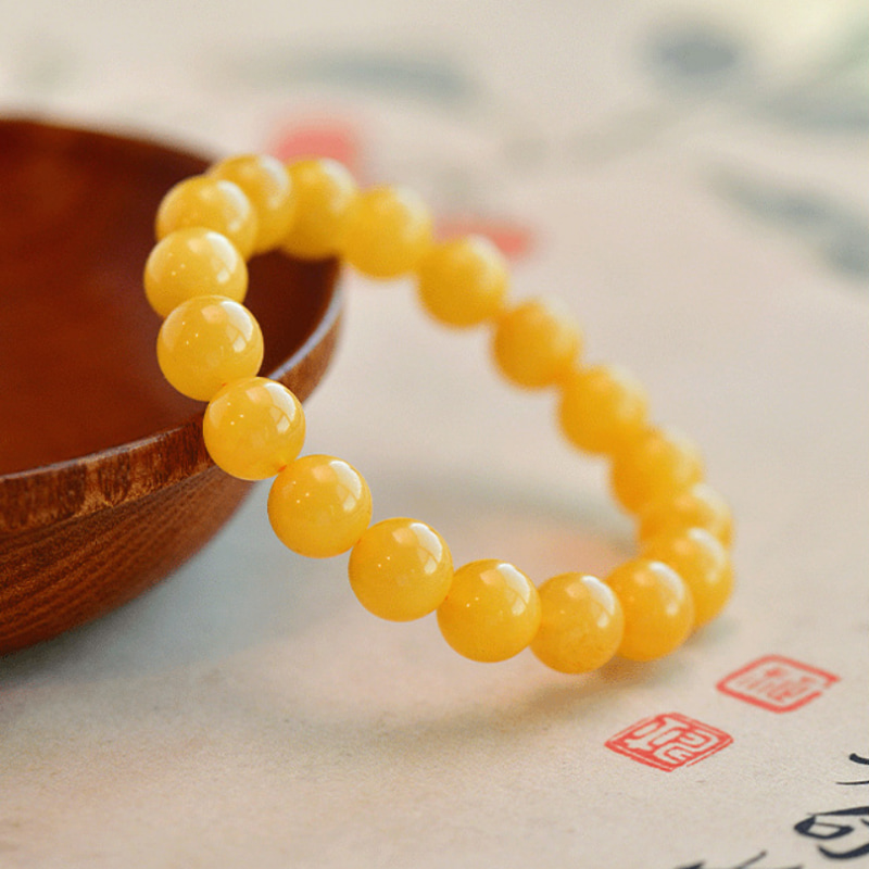 Yellow Beeswax Handcrafted Bracelet Natural Amber Material Earth Element Stability & Abundance
