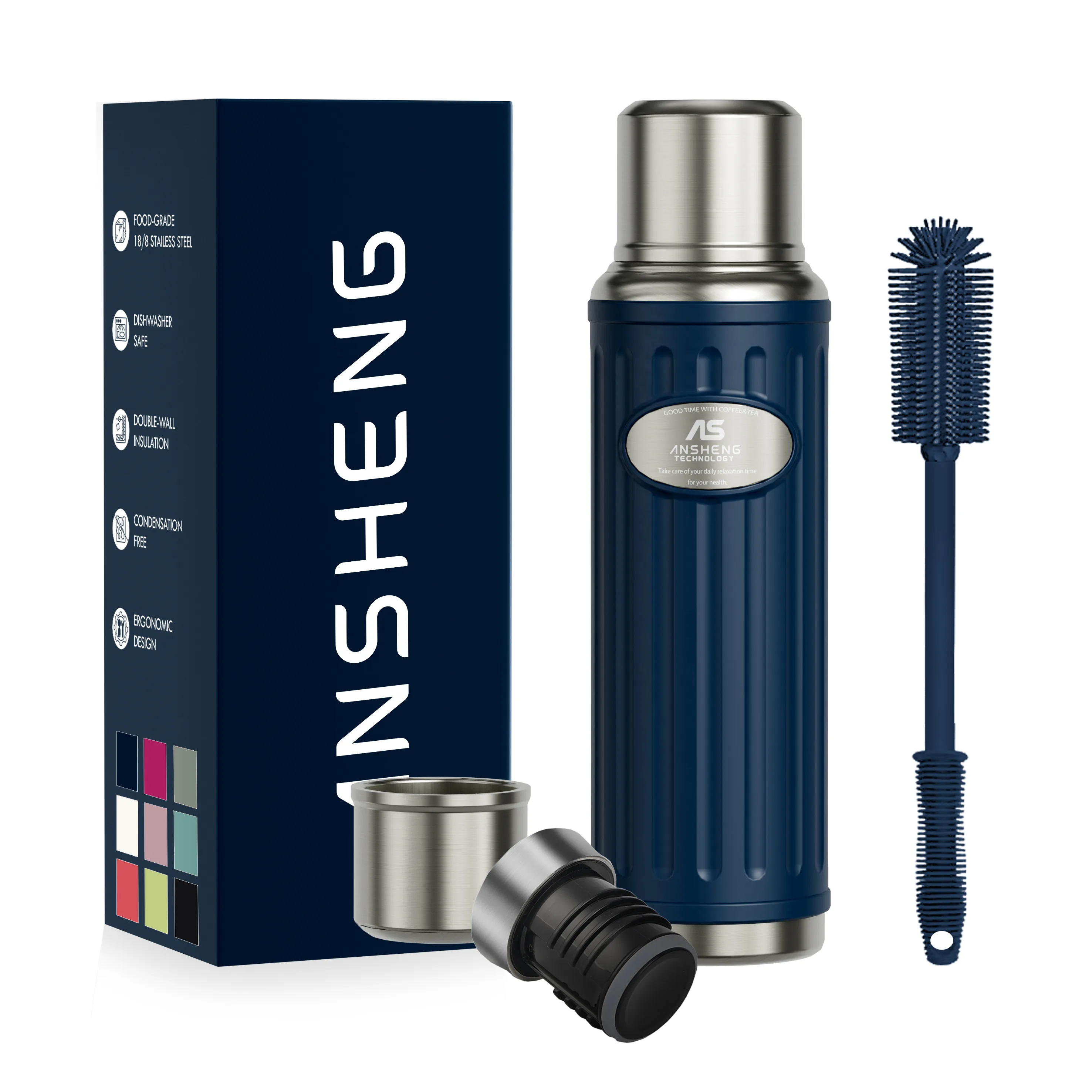 Ribbed Bullet Vacuum Flask with Emblem Plate