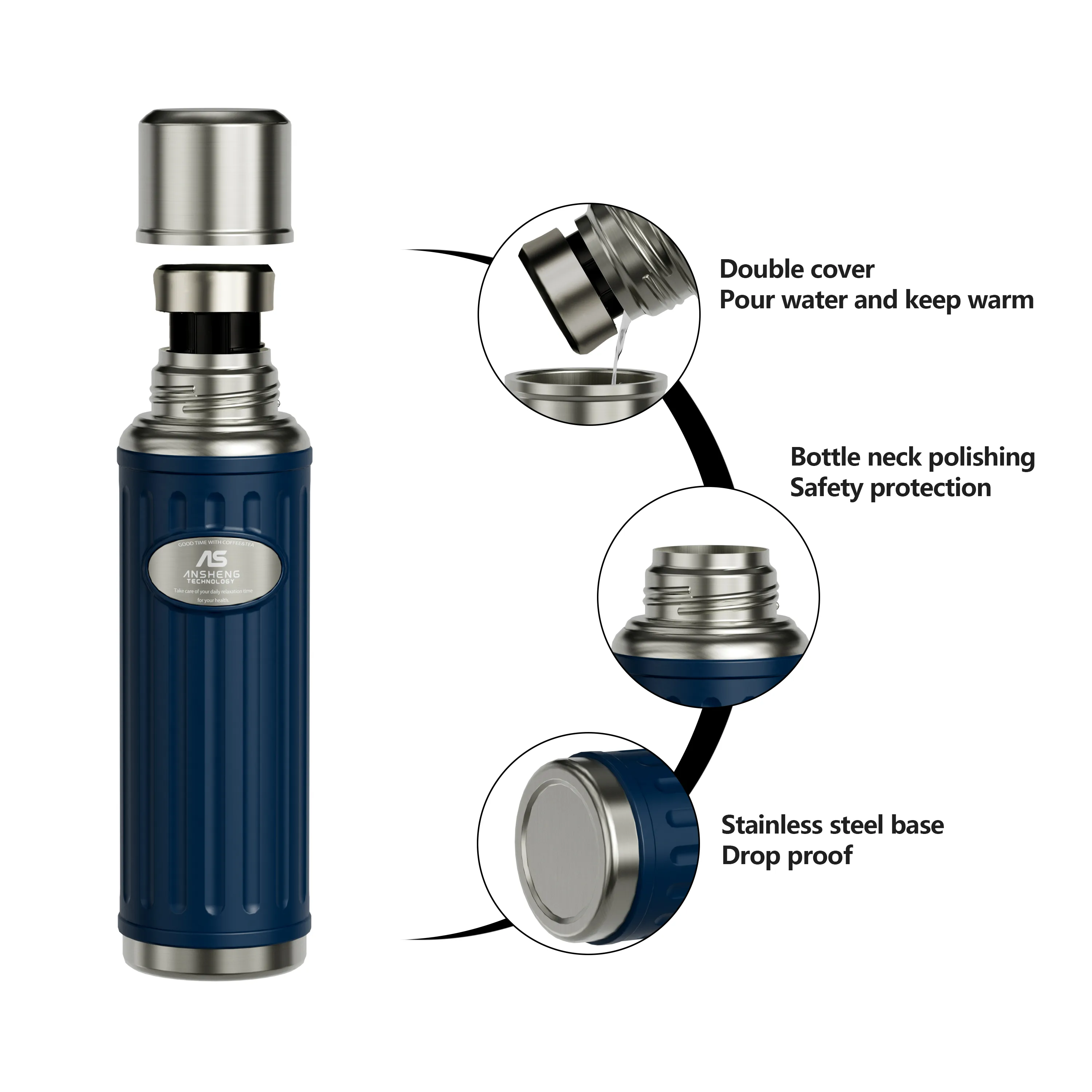 Ribbed Bullet Vacuum Flask with Emblem Plate