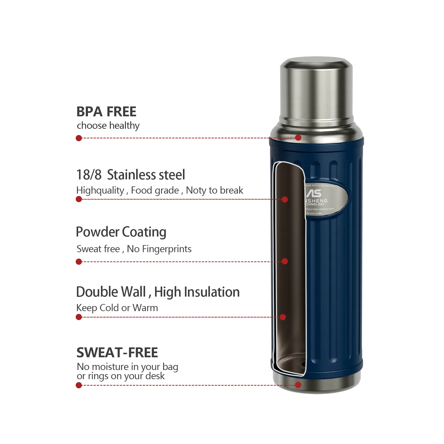 Ribbed Bullet Vacuum Flask with Emblem Plate