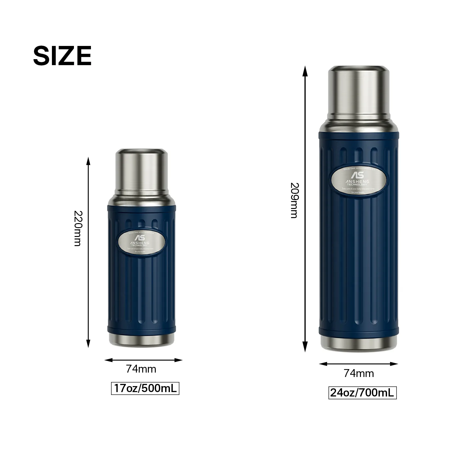 Ribbed Bullet Vacuum Flask with Emblem Plate