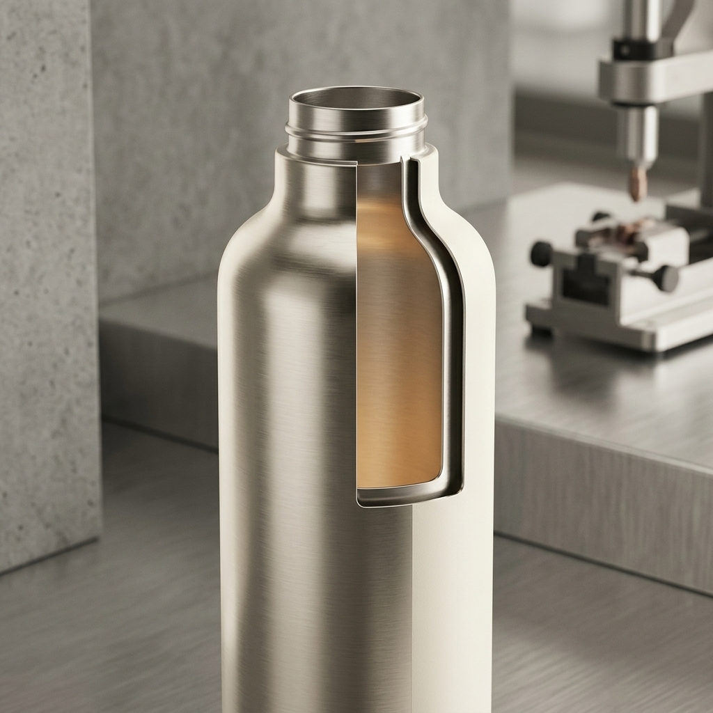 Cross-sectional diagram of a stainless steel bottle showing wall thickness