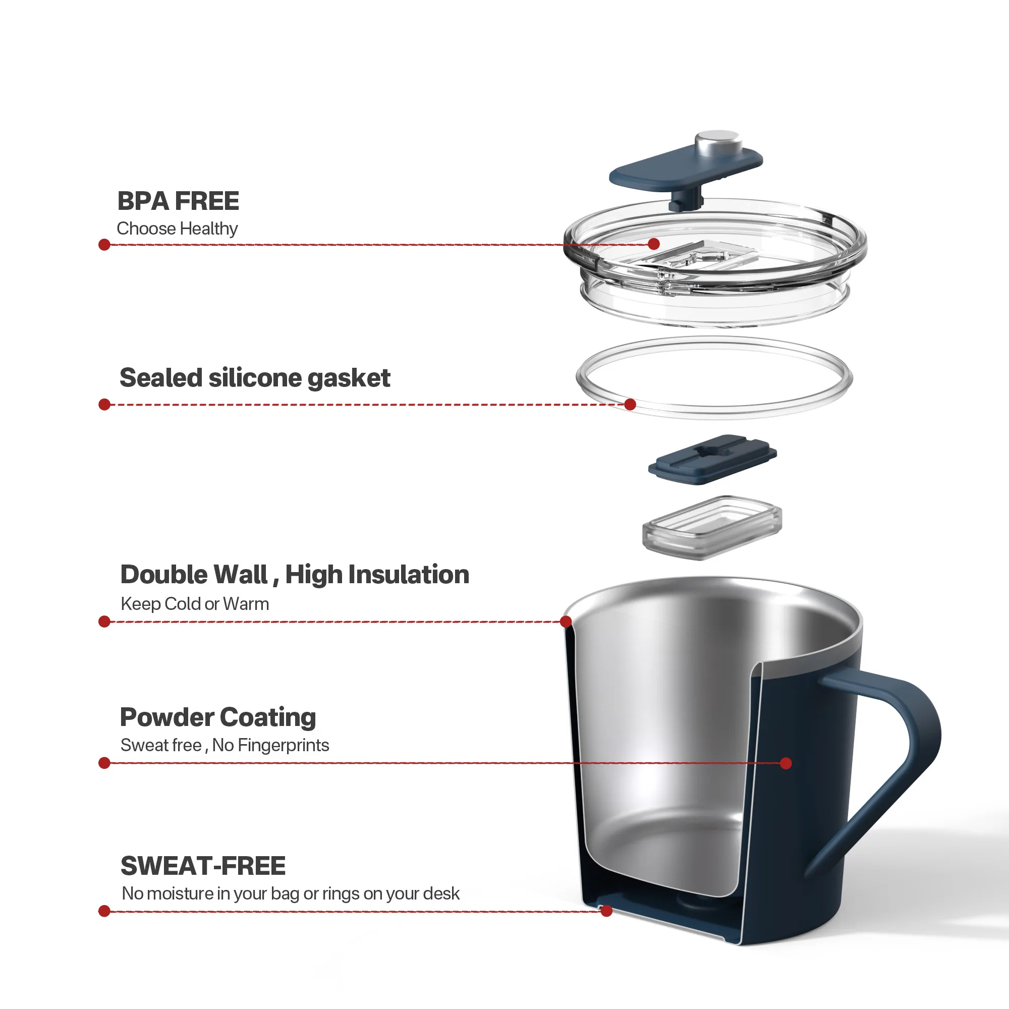 Tapered Double Wall Stainless Steel Coffee Mug