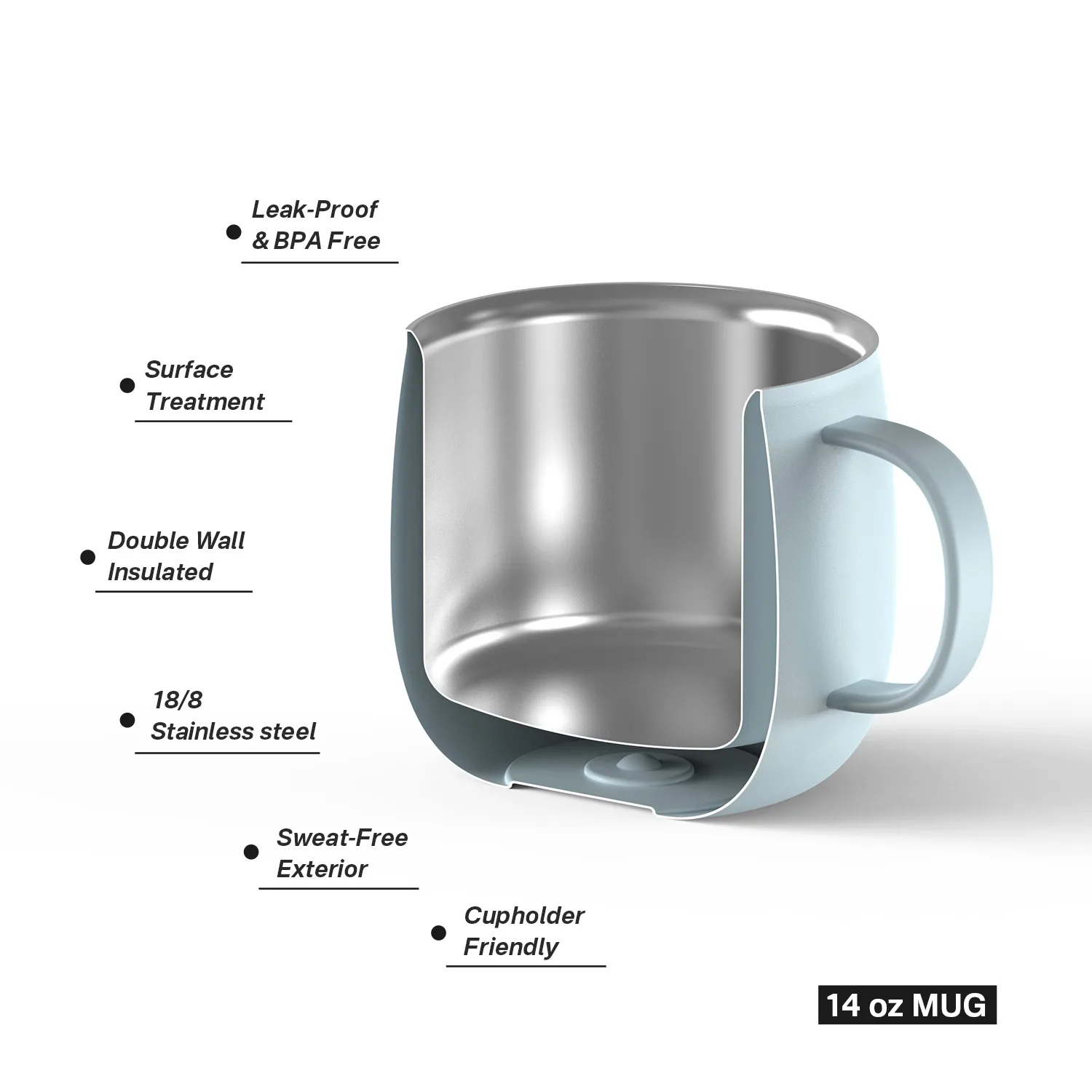 Contoured Stainless Steel Coffee Mug with Slider Lid