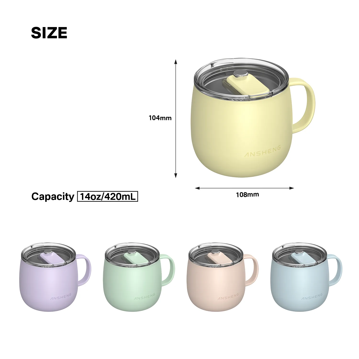 Contoured Stainless Steel Coffee Mug with Slider Lid