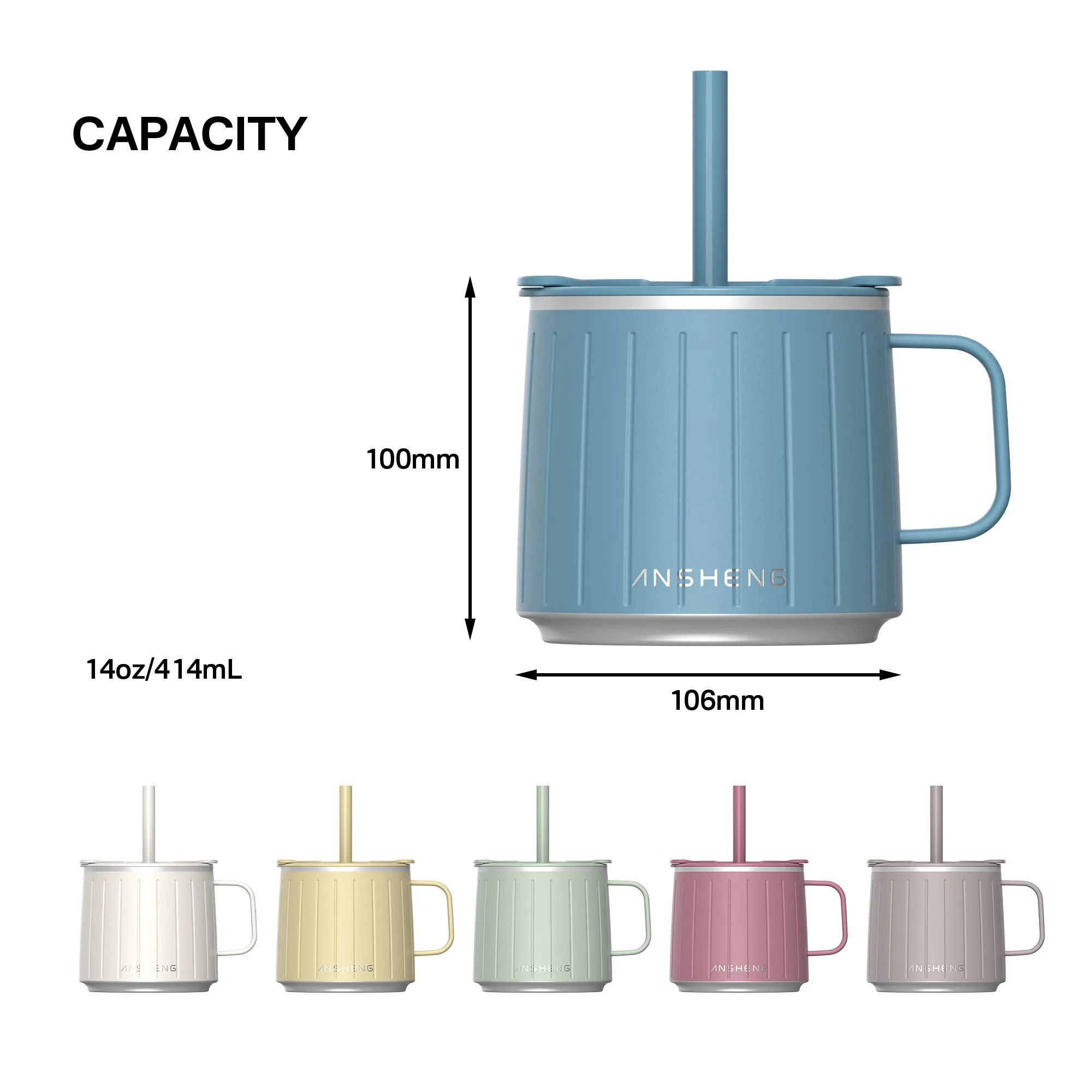 Fluted Vacuum Coffee Mug with Straw