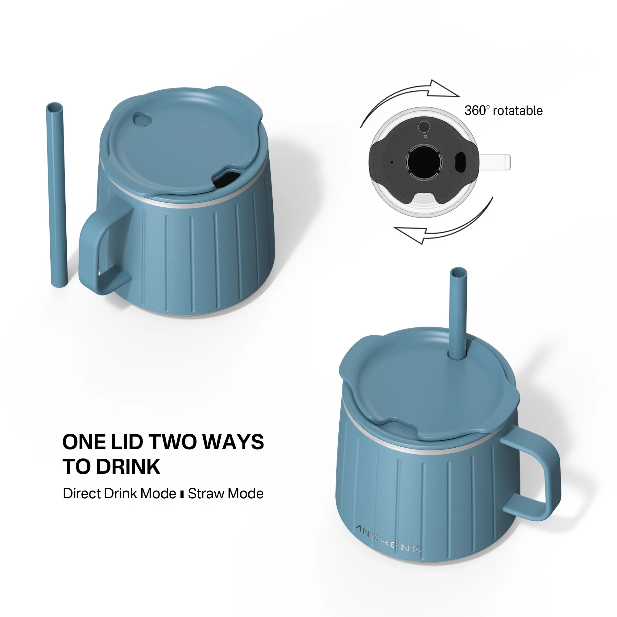 Fluted Vacuum Coffee Mug with Straw