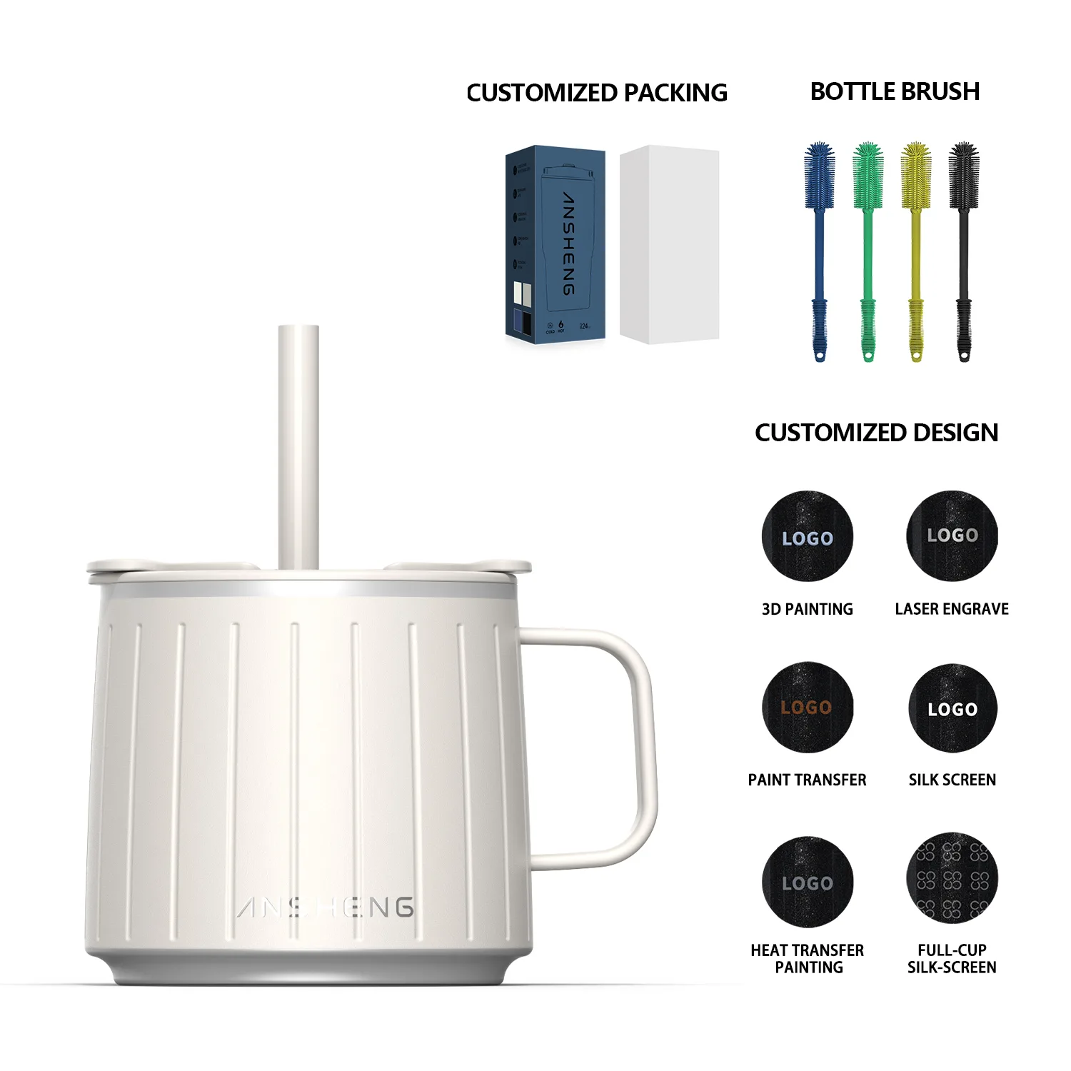 Fluted Vacuum Coffee Mug with Straw