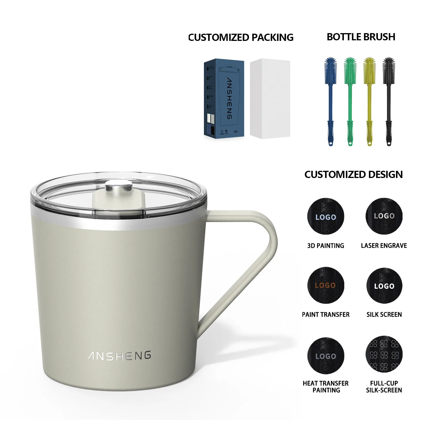 Tapered Double Wall Stainless Steel Coffee Mug